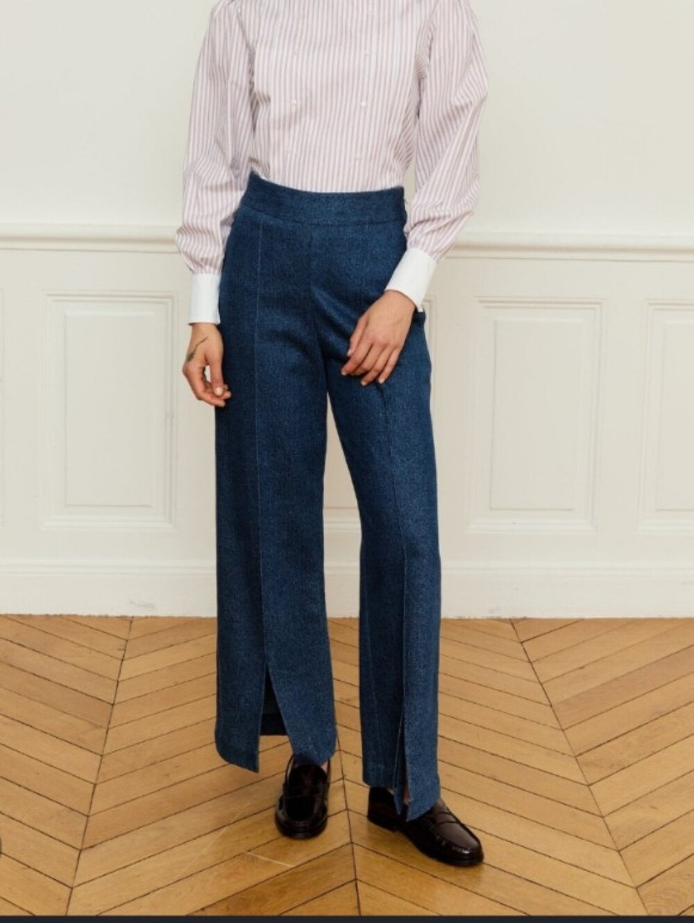 Maria De La Orden Elio Pants Denim Wide Leg Split Hem MDLO 38 Mariadelaorden